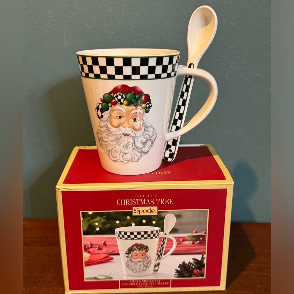 NIB Spode Christmas Tree Mug and Spoon set in box - Santa / Snowman